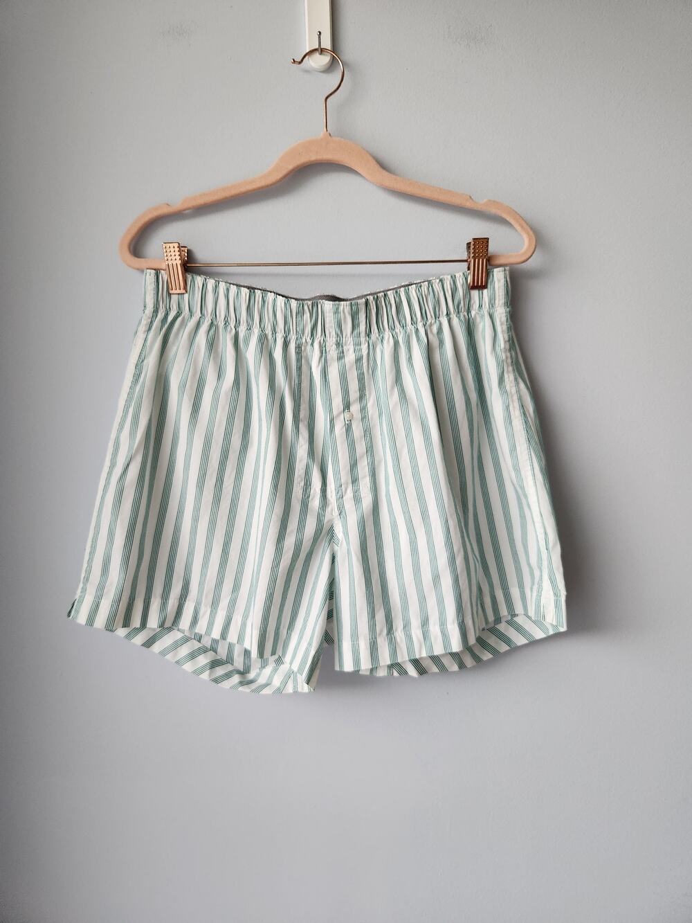 NWOT J.Crew Patterned Boxers In 100 % Cotton White/Green Striped M